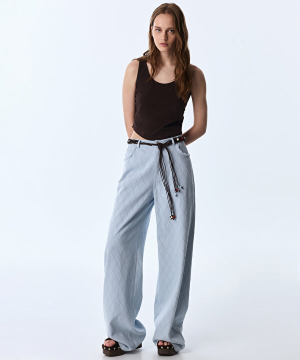 BONCUKLU KORDONLU JEAN PANTOLON-TS1260018082028-Açık Mavi-Jean Pantolon