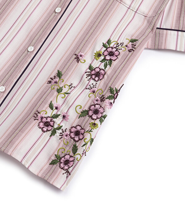 FLORAL NAKIŞLI ÇİZGİLİ GÖMLEK-TS1260025179033-Pembe-Gömlek