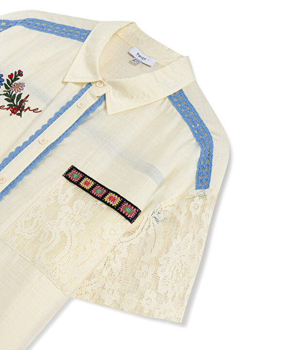 FLORAL BASKILI DANTEL MIX GÖMLEK-TS1260025181AD4-Açık Natürel-Gömlek