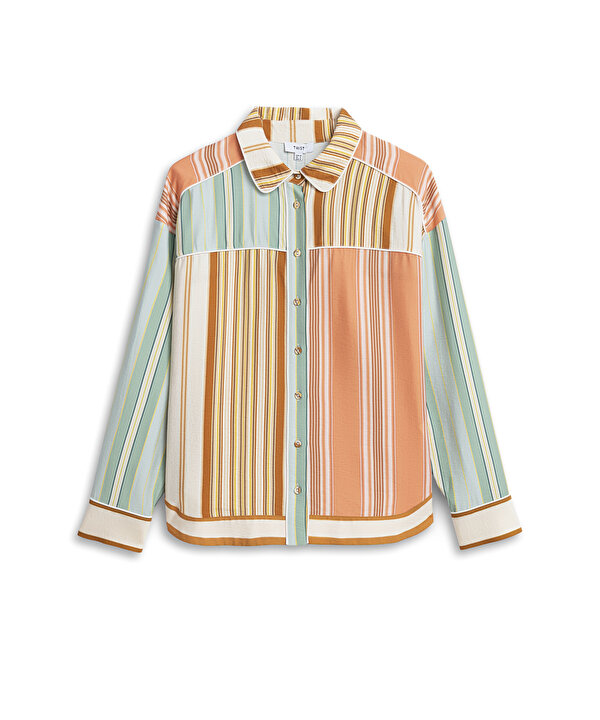 ÇİZGİLİ COLORBLOCK GÖMLEK-TS1260025182089-Mavi-Gömlek
