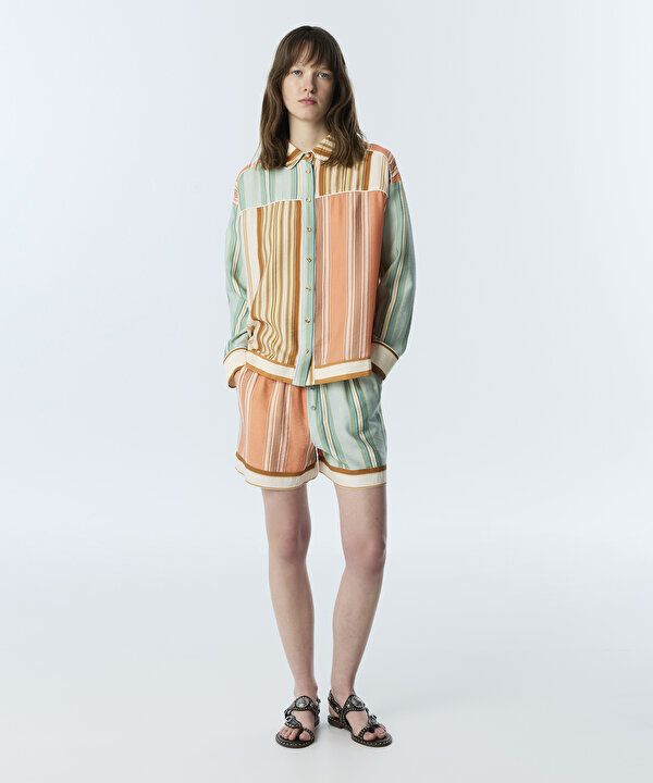 ÇİZGİLİ COLORBLOCK GÖMLEK-TS1260025182089-Mavi-Gömlek