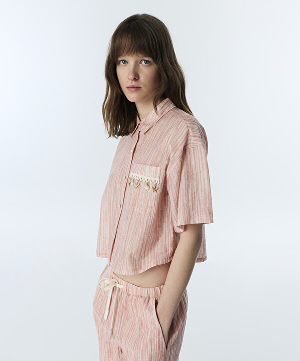 KROŞE ŞERİTLİ GÖMLEK-TS1260025189033-Pembe-Gömlek