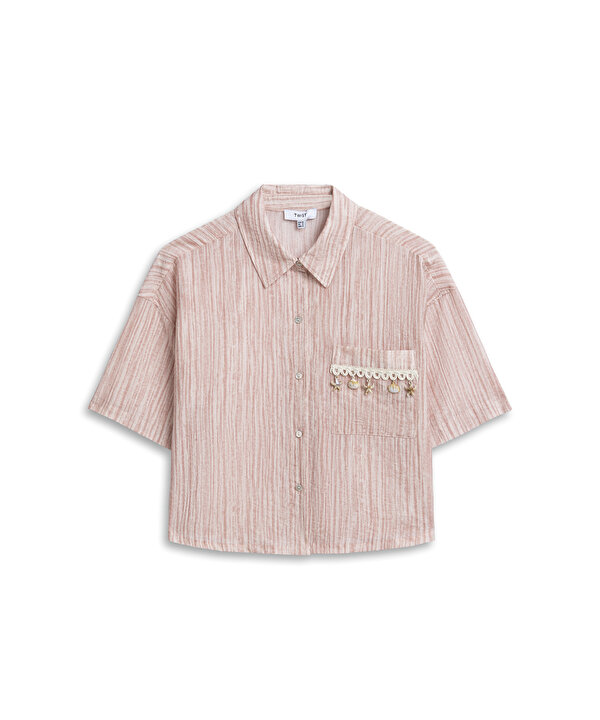 KROŞE ŞERİTLİ GÖMLEK-TS1260025189033-Pembe-Gömlek