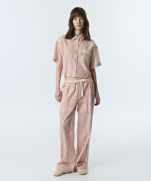 KROŞE ŞERİTLİ GÖMLEK-TS1260025189033-Pembe-Gömlek