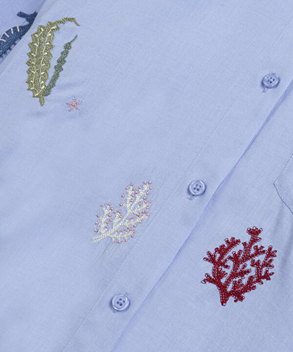 NAKIŞLI OVERSIZE GÖMLEK-TS1260025273089-Mavi-Gömlek