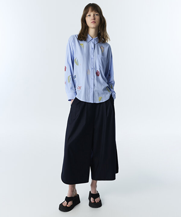 NAKIŞLI OVERSIZE GÖMLEK-TS1260025273089-Mavi-Gömlek