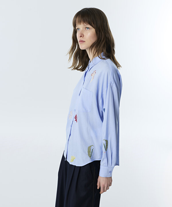 NAKIŞLI OVERSIZE GÖMLEK-TS1260025273089-Mavi-Gömlek