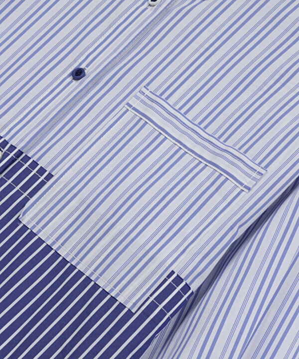 ÇİZGİ DESEN COLORBLOCK GÖMLEK-TS1260025283089-Mavi-Gömlek
