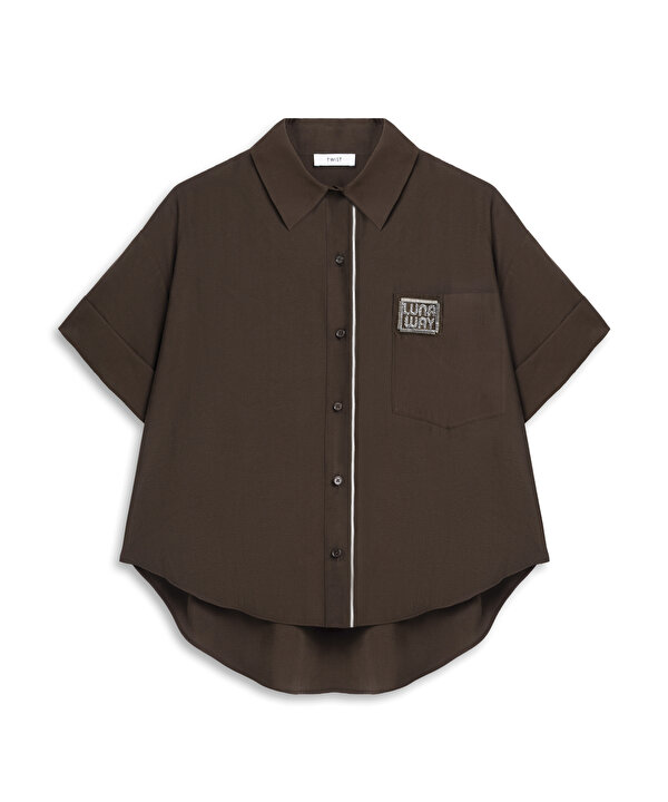 SLOGAN BONCUKLU PATCH Lİ GÖMLEK-TS1260025368074-Kahverengi-Gömlek