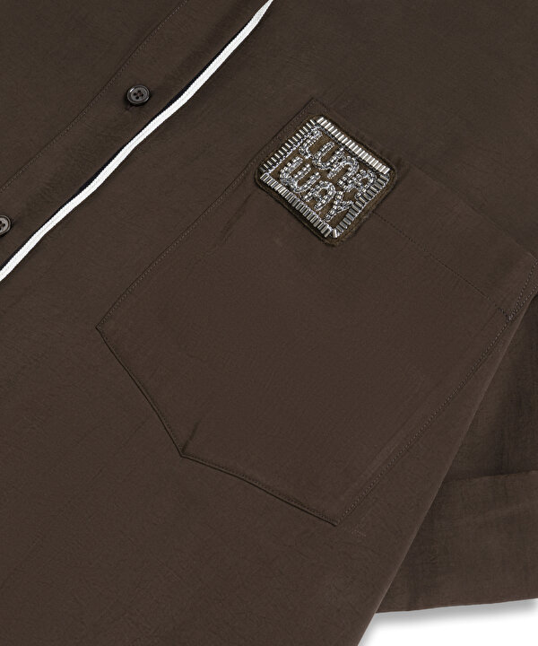 SLOGAN BONCUKLU PATCH Lİ GÖMLEK-TS1260025368074-Kahverengi-Gömlek
