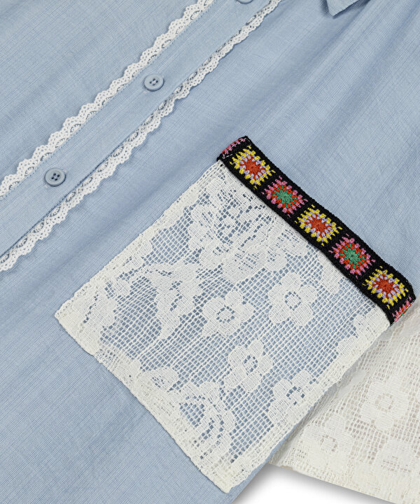 FLORAL BASKILI COLORBLOCK GÖMLEK-TS1260025386028-Açık Mavi-Gömlek