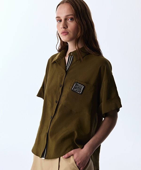 SLOGAN PATCH Lİ GÖMLEK-TS1260025391022-Haki-Gömlek