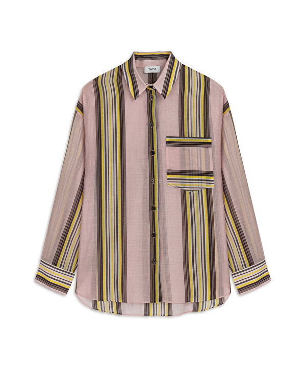 ÇİZGİ DESEN OVERSIZE GÖMLEK-TS1260025427033-Pembe-Gömlek