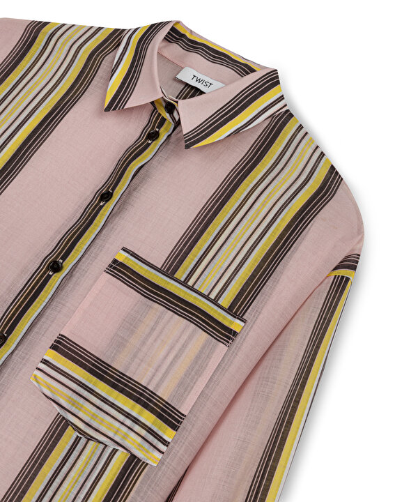 ÇİZGİ DESEN OVERSIZE GÖMLEK-TS1260025427033-Pembe-Gömlek