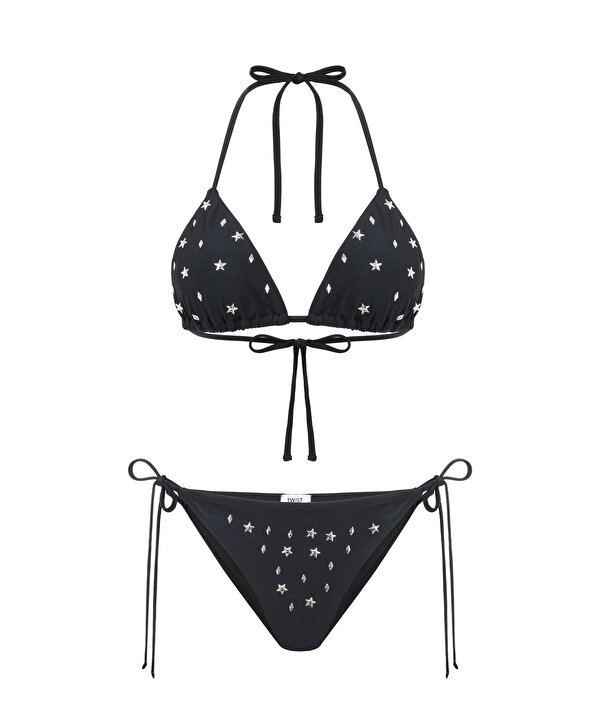 HOTFIX BASKILI BİKİNİ SETİ-TS1260038025001-Siyah-Bikini Takımı