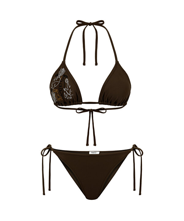 FLORAL NAKIŞLI BİKİNİ SETİ-TS1260038026074-Kahverengi-Bikini Takımı