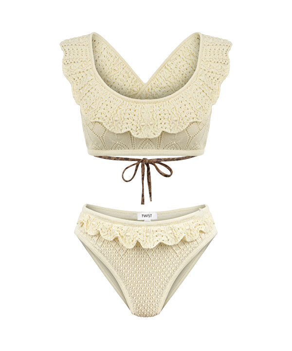 VOLANLI TRİKO BİKİNİ SETİ-TS1260038028018-Ekru-Bikini Takımı