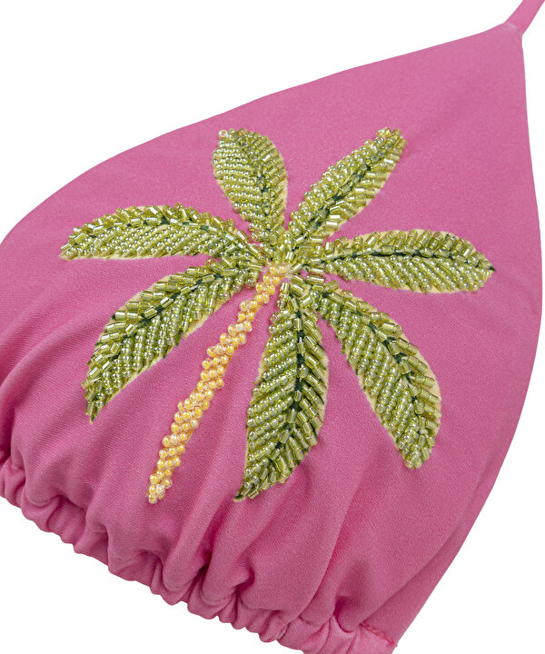 PALMİYE NAKIŞLI BİKİNİ SETİ-TS1260038033033-Pembe-Bikini Takımı