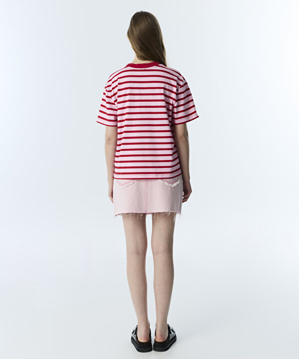 ÇİZGİ DESEN PATCH Lİ TİŞÖRT-TS1260070138033-Pembe-Tişört