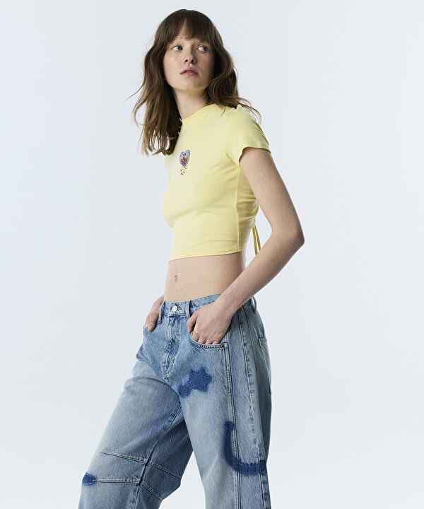 PATCH Lİ PÜSKÜLLÜ CROP TİŞÖRT -TS1260070262009-Sarı-Tişört