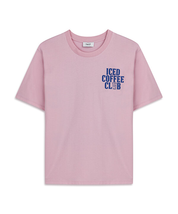 SLOGAN VE GÖRSEL BASKILI TİŞÖRT-TS1260070367033-Pembe-Tişört