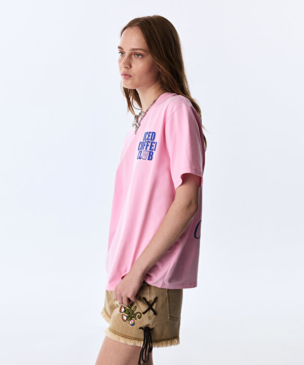 SLOGAN VE GÖRSEL BASKILI TİŞÖRT-TS1260070367033-Pembe-Tişört