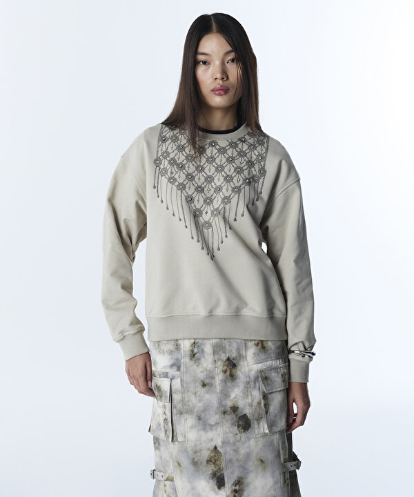 STRASS TAŞLI GÖRSEL BASKILI SWEATSHIRT-TS1260091010143-Açık Taş-SWEATSHIRT