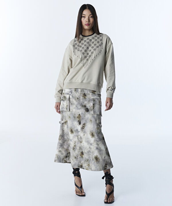 STRASS TAŞLI GÖRSEL BASKILI SWEATSHIRT-TS1260091010143-Açık Taş-SWEATSHIRT