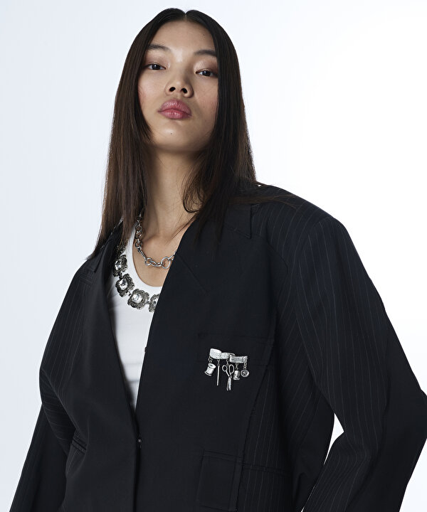 ÇİZGİ DESEN MIX BLAZER-TS1260106015001-Siyah-Blazer