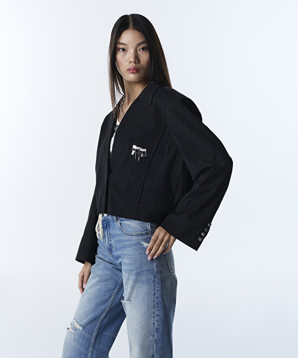 ÇİZGİ DESEN MIX BLAZER-TS1260106015001-Siyah-Blazer