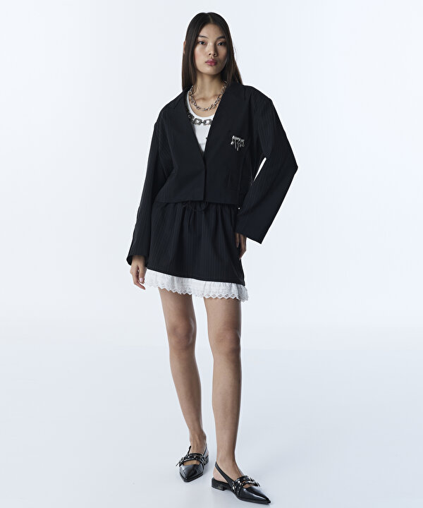 ÇİZGİ DESEN MIX BLAZER-TS1260106015001-Siyah-Blazer