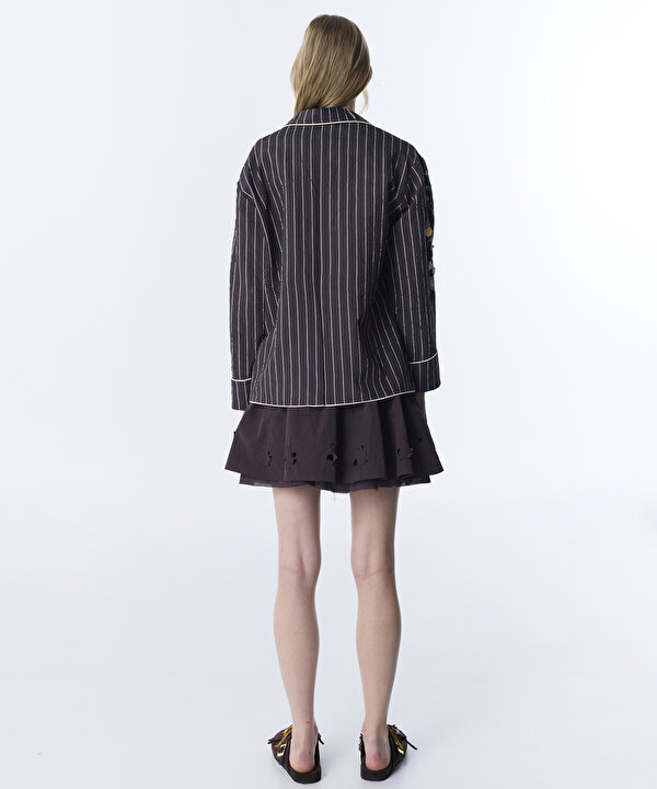 ÇİZGİ DESEN NAKIŞLI BLAZER-TS1260106021074-Kahverengi-Blazer