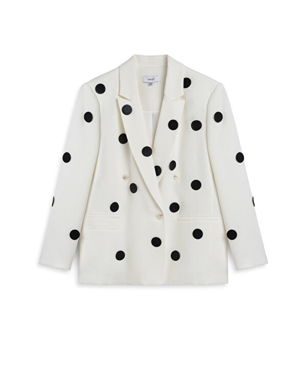 PUANTİYE APLİKELİ KRUVAZE BLAZER -TS1260106033018-Ekru-Blazer