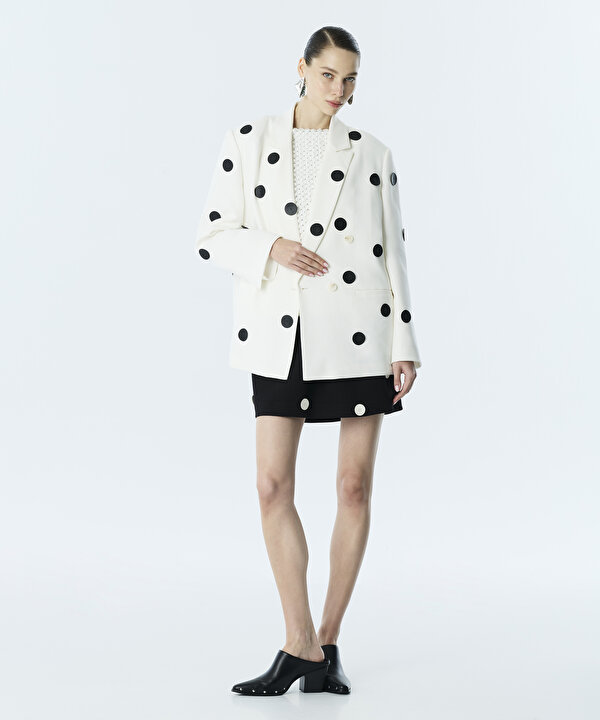 PUANTİYE APLİKELİ KRUVAZE BLAZER -TS1260106033018-Ekru-Blazer