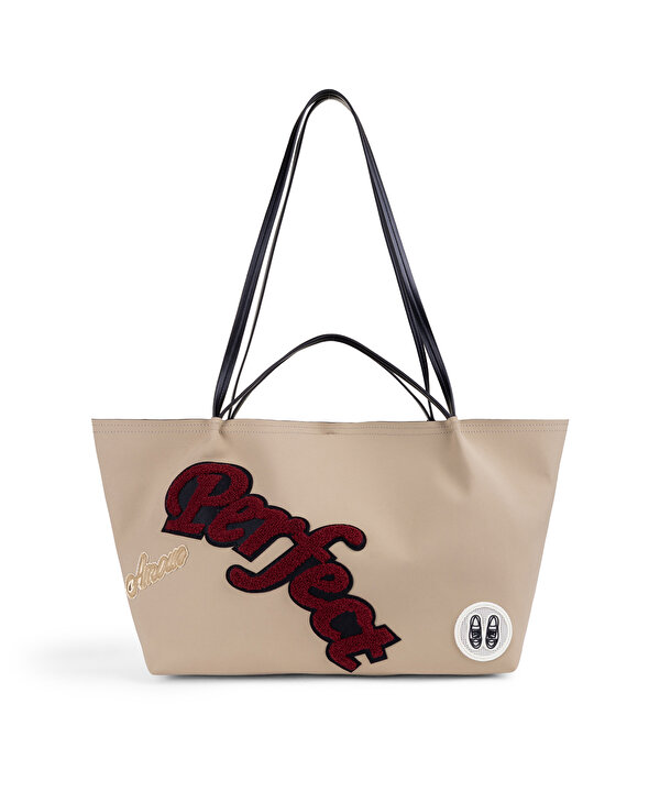 SLOGAN PATCH Lİ ÇANTA-TS1260052029023-Bej-Çanta