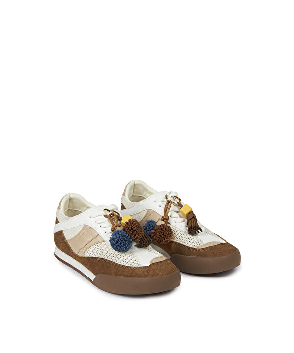 KARMA AKSESUARLI KONTRAST DOKULU SNEAKER-TS1260062001002-Beyaz-Sneaker