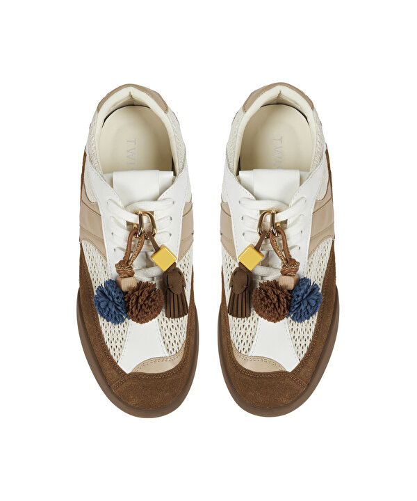 KARMA AKSESUARLI KONTRAST DOKULU SNEAKER-TS1260062001002-Beyaz-Sneaker