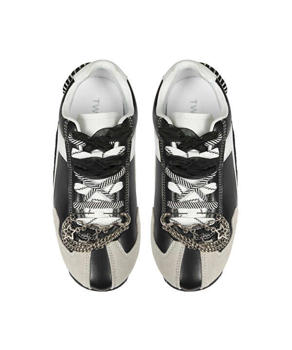 ZİNCİR AKSESUARLI COLORBLOCK DERİ SNEAKER-TS1260062003001-Siyah-Sneaker