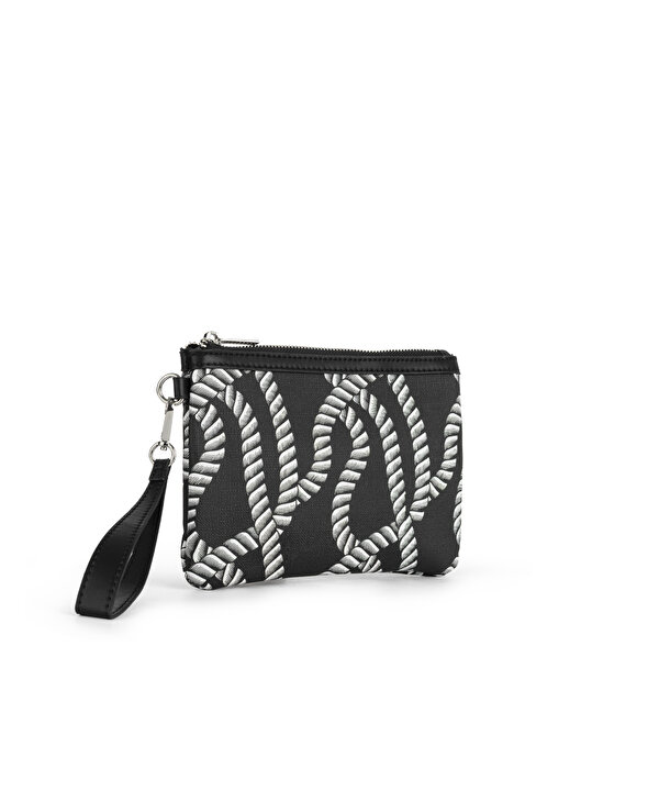 ÇIKARILABİLİR EL SAPLI DESENLİ CLUTCH-TS1260121005001-Siyah-Clutch