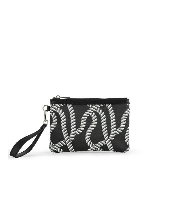 ÇIKARILABİLİR EL SAPLI DESENLİ CLUTCH-TS1260121005001-Siyah-Clutch