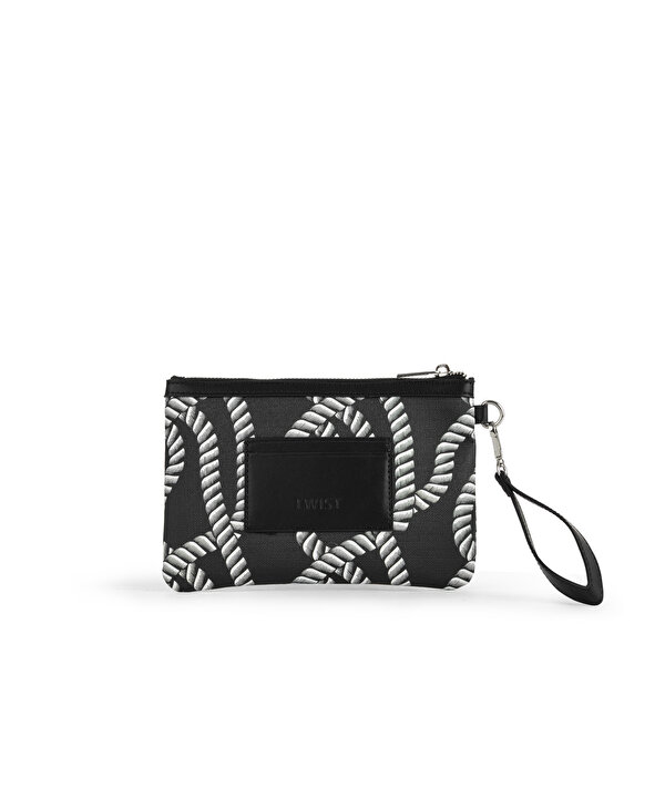 ÇIKARILABİLİR EL SAPLI DESENLİ CLUTCH-TS1260121005001-Siyah-Clutch