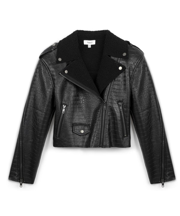 TİMSA DERİSİ GÖRÜNÜMLÜ BIKER MONT-TW6240012274001-Siyah-Mont