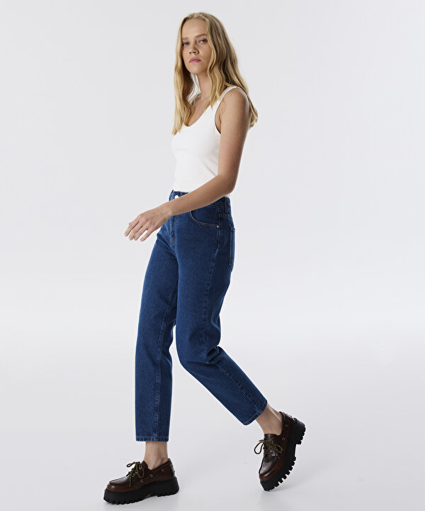 MOM FİT JEAN PANTOLON-TS1250018028AC7-Koyu İndigo-Jean Pantolon