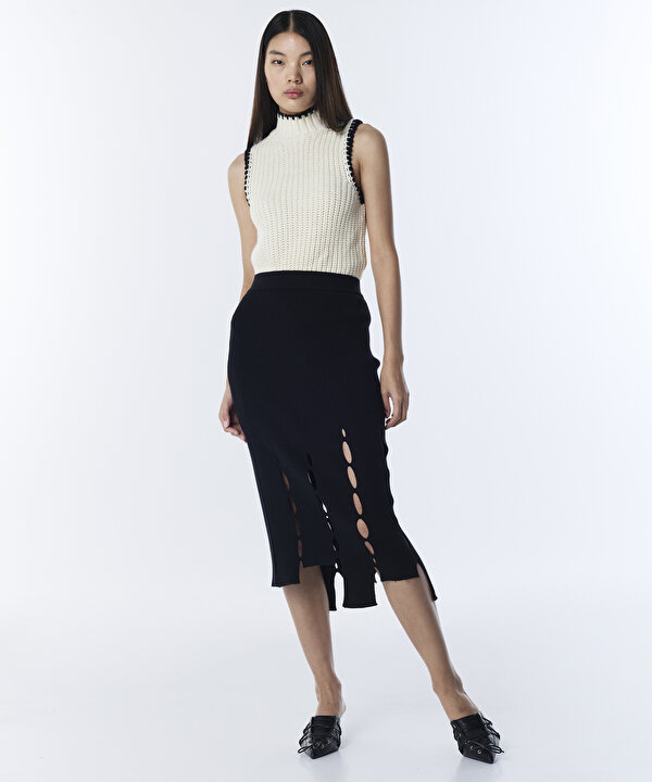 CUTOUT TRİKO ETEK-TW6240004180001-Siyah-Etek