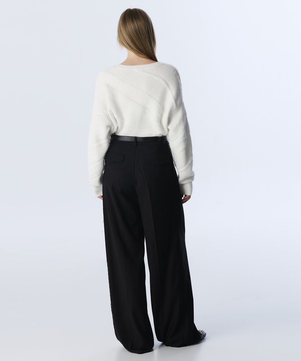 ZİNCİR AKSESUARLI WIDE LEG FİT PANTOLON-TW6250003182001-Siyah-Pantolon