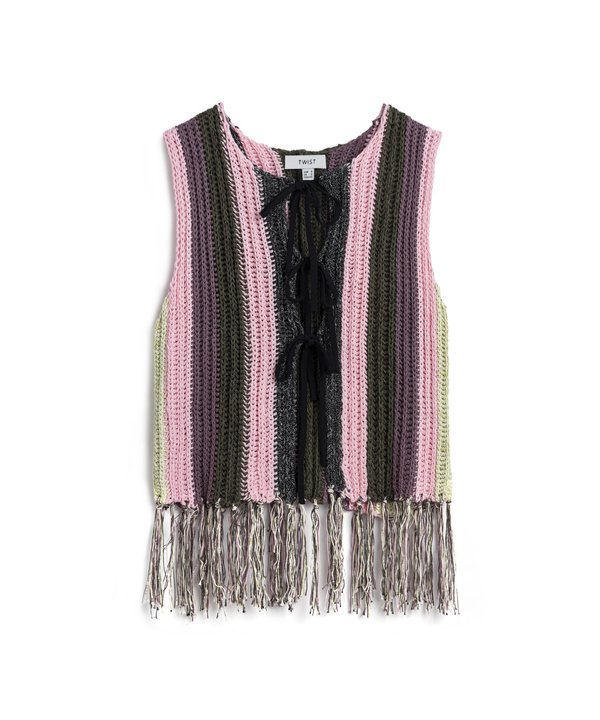 ÖNDEN BAĞLAMALI PÜSKÜLLÜ TRİKO-TW6250050378033-Pembe-Triko & Kazak