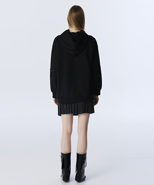 TROK BASKILI SWEATSHIRT-TW6250091042001-Siyah-Sweatshırt