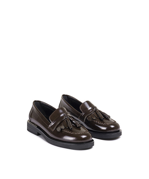 PÜSKÜLLÜ LOAFER -TW6250030017006-Koyu Kahverengi-Düz Ayakkabı