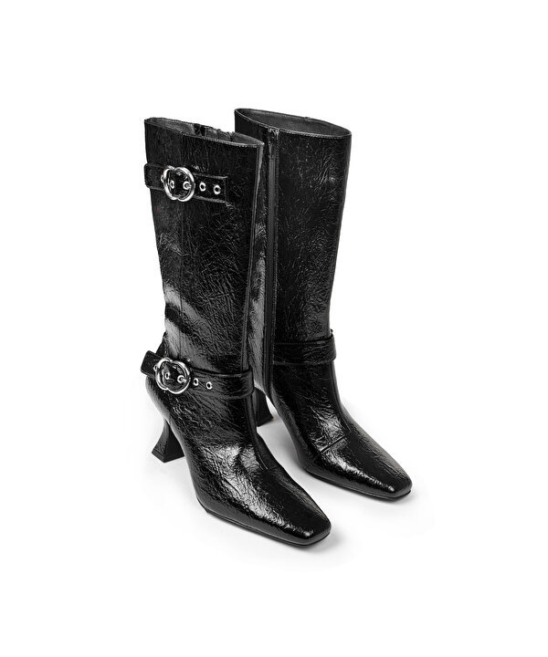 METAL TOKALI DERİ GÖRÜNÜMLÜ ÇİZME-TW6250035007001-Siyah-Çizme