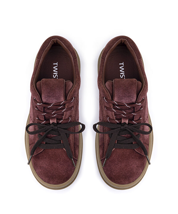 ÇİFT BAĞCIKLI DERİ SNEAKER-TW6250062006035-Bordo-Sneaker